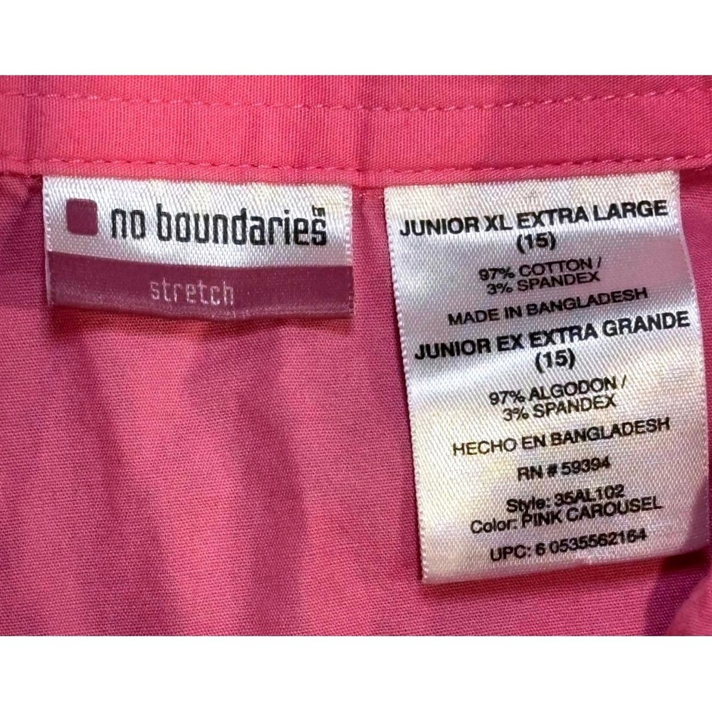 No Boundaries Pink Carousel‎ Button Up Shirt Junior XL Adjustable Sleeve - Picture 2 of 5